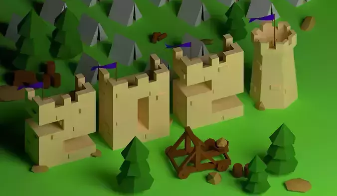 Isometric Castle in shape of 2021  Low-poly 3D model