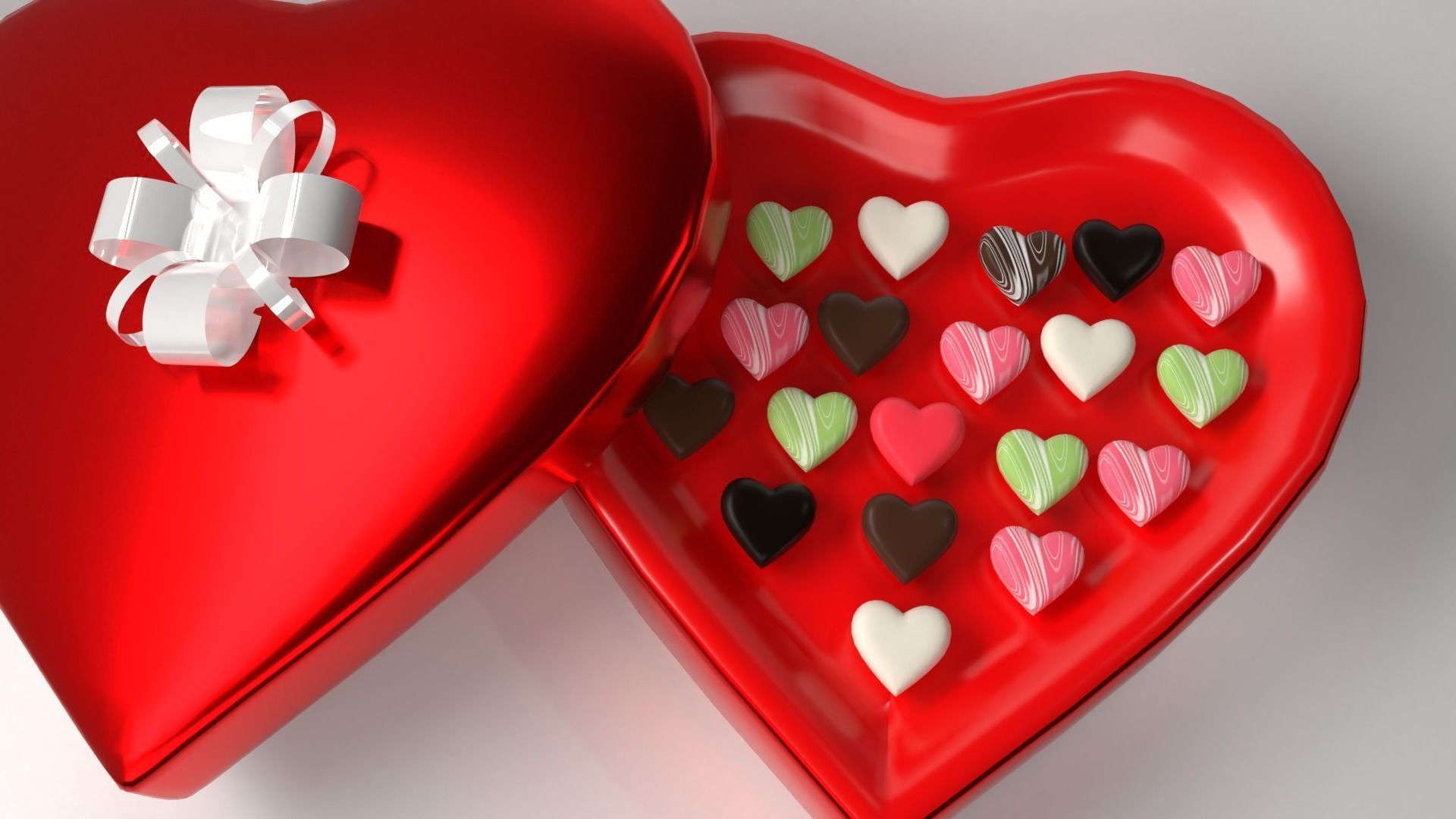 Heart Shape Chocolate Box with Ribbon 3D model_1