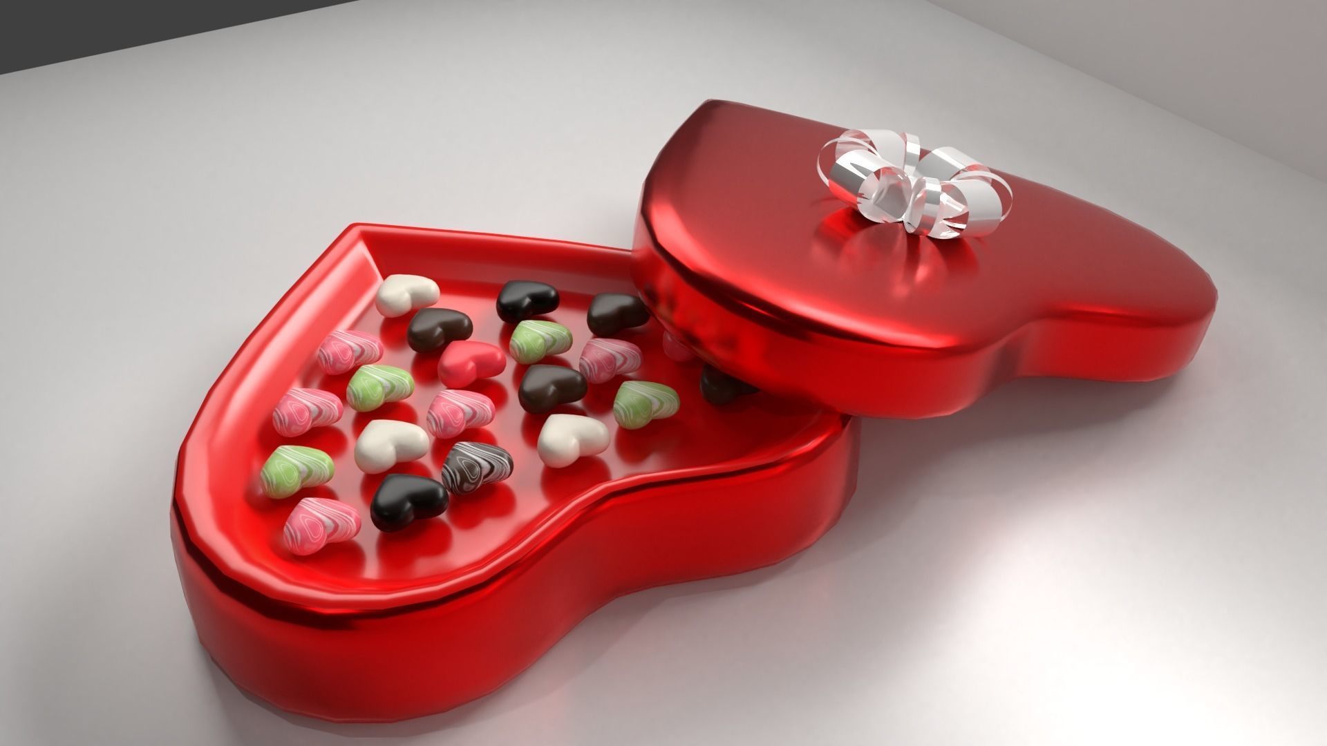 Heart Shape Chocolate Box with Ribbon 3D model_2