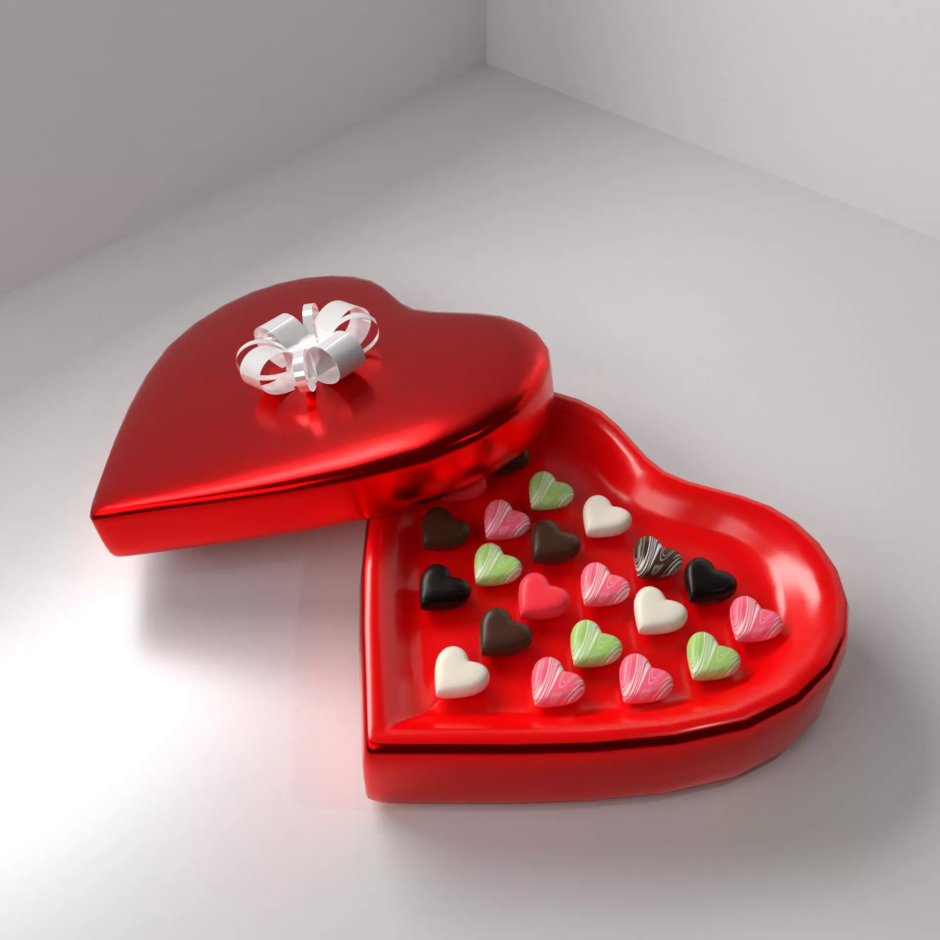 Heart Shape Chocolate Box with Ribbon 3D model_0