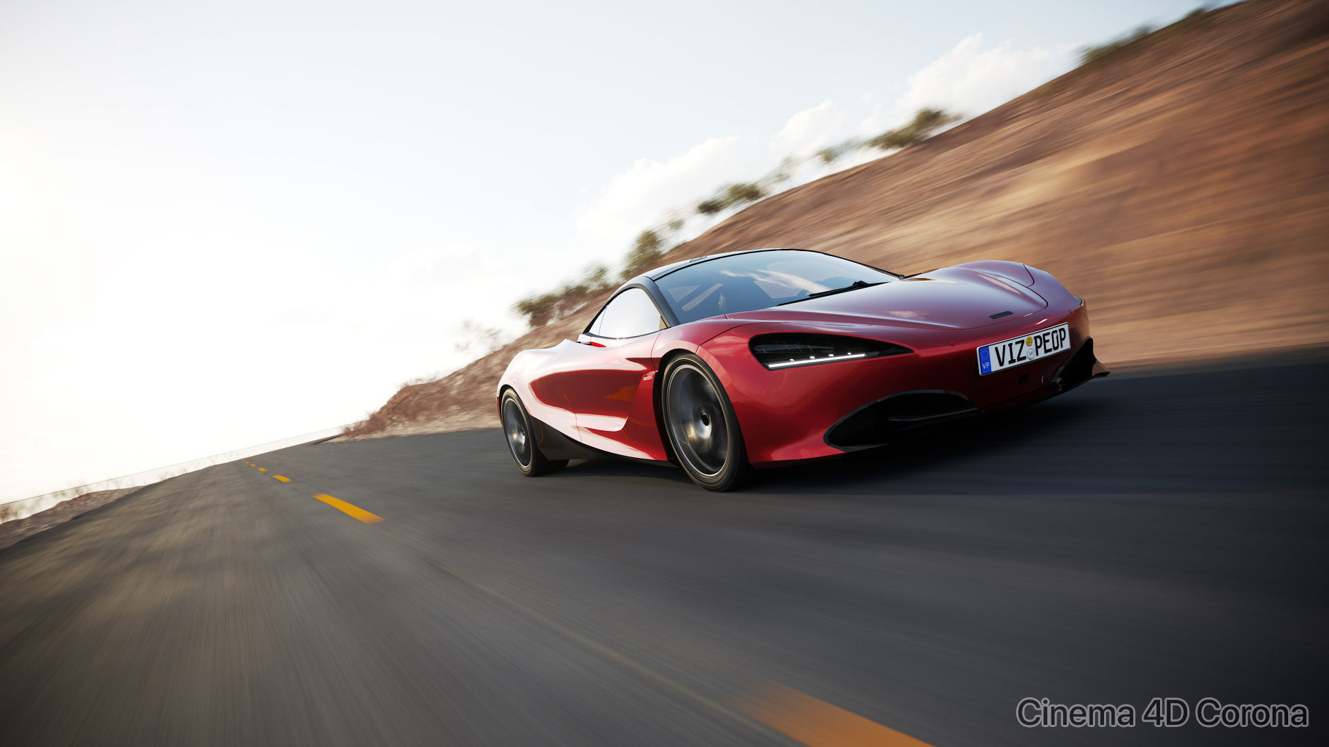 Sport car next to shore scene SWR 3D model_7