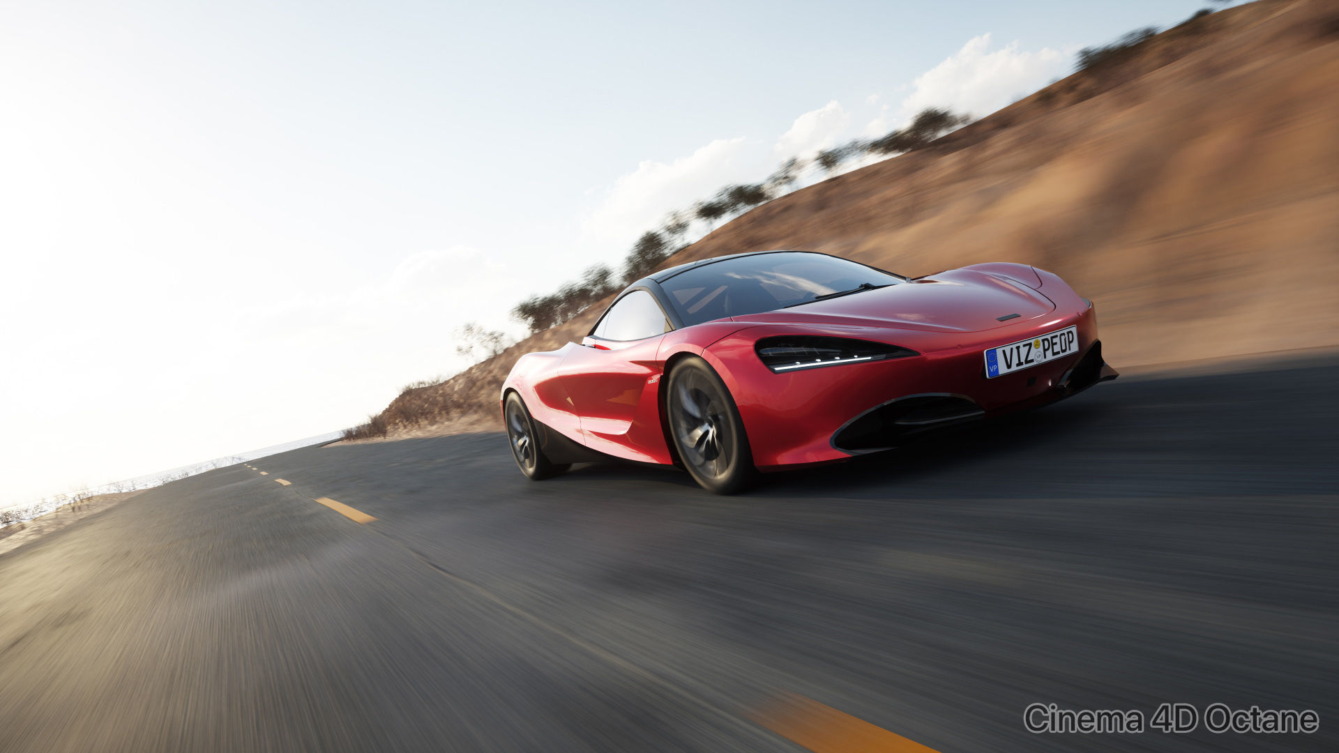 Sport car next to shore scene SWR 3D model_10