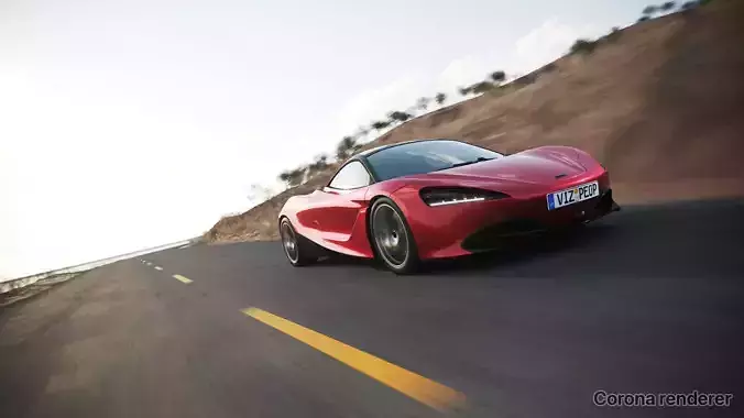 Sport car next to shore scene SWR 3D model