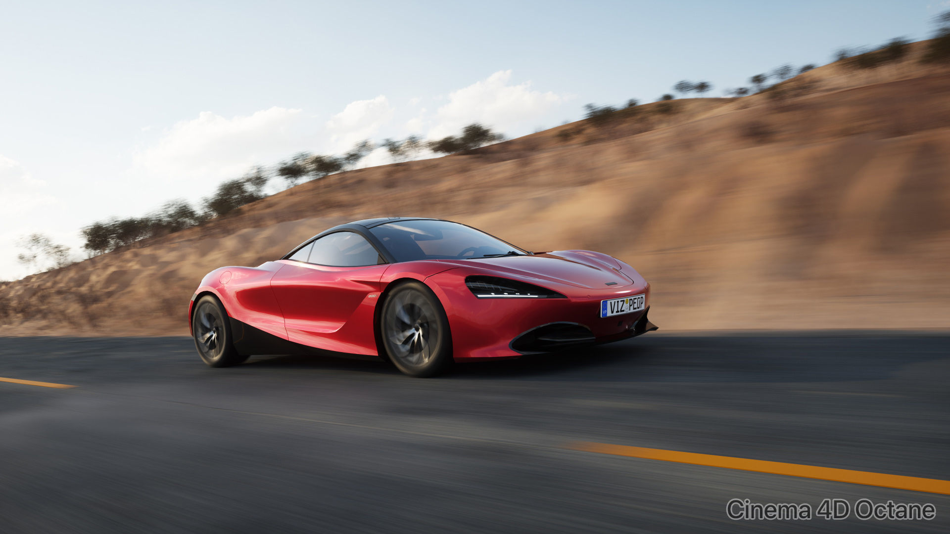 Sport car next to shore scene SWR 3D model_9