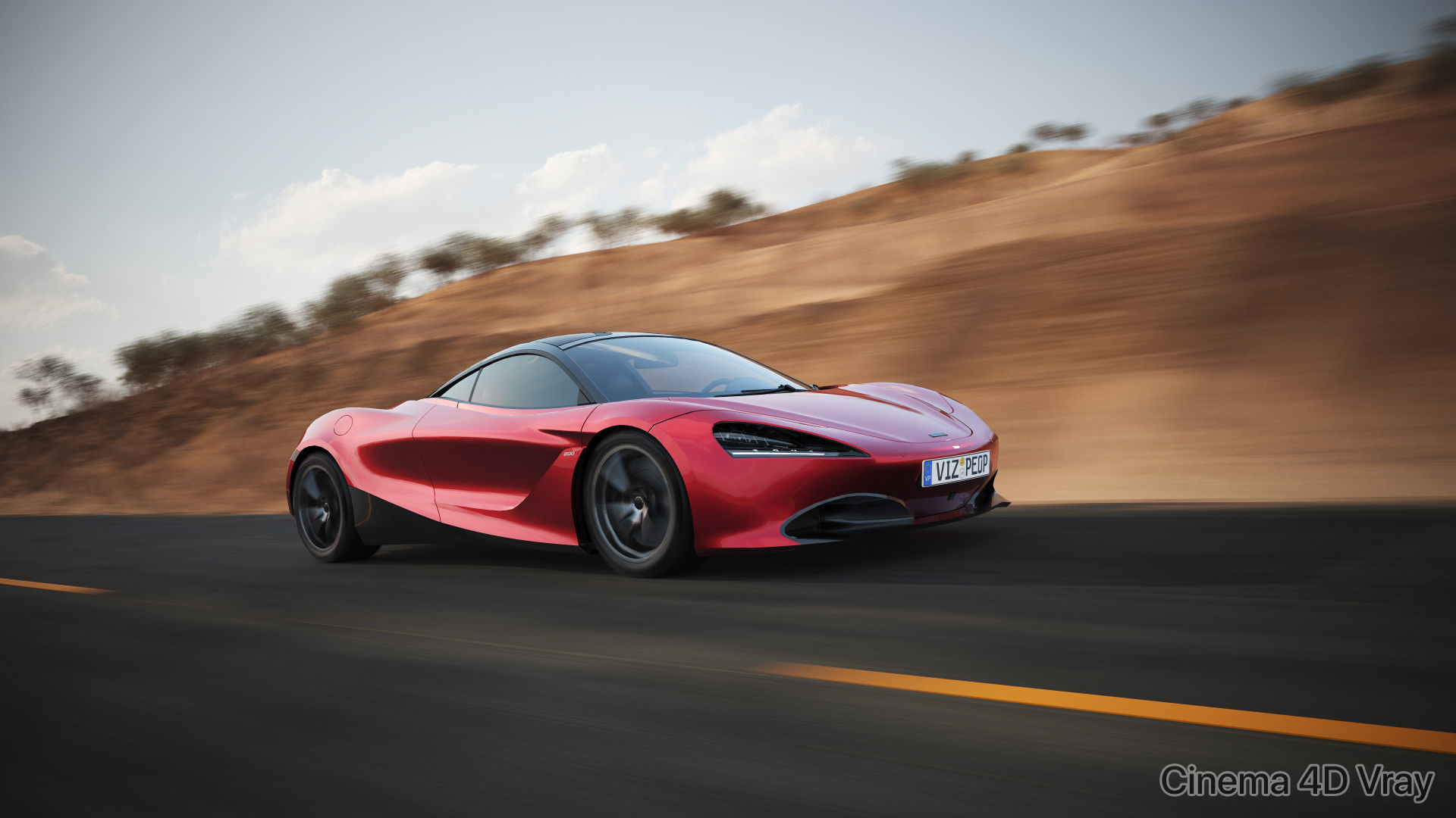 Sport car next to shore scene SWR 3D model_12