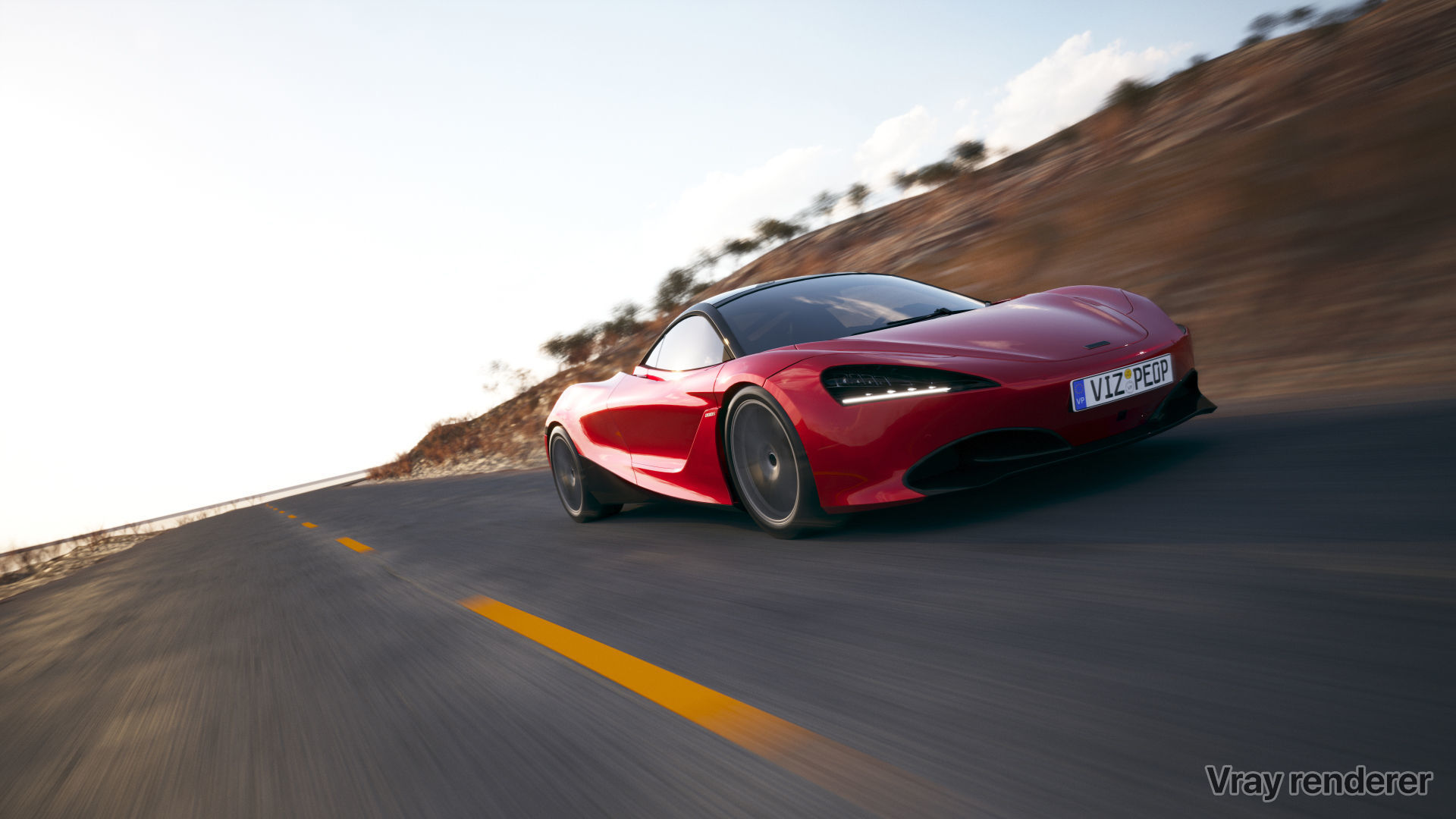 Sport car next to shore scene SWR 3D model_4