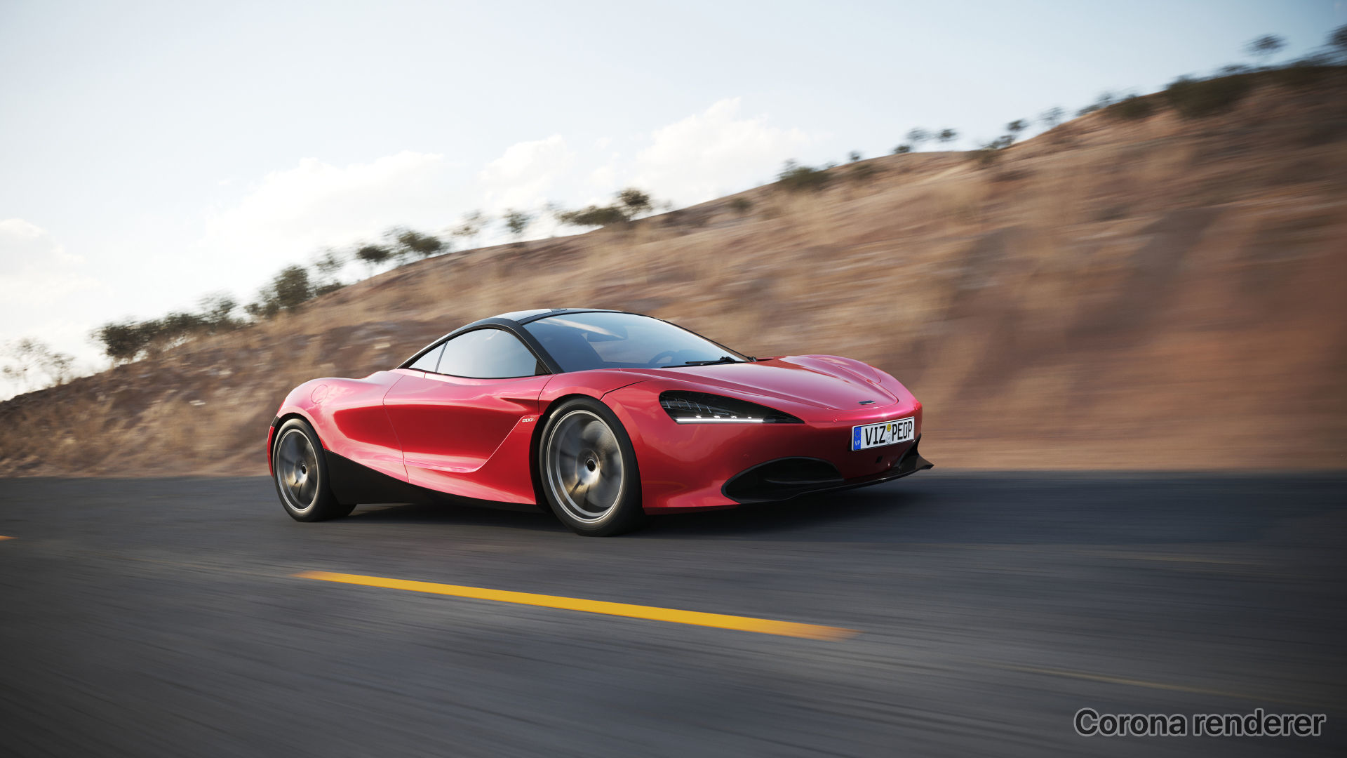 Sport car next to shore scene SWR 3D model_1