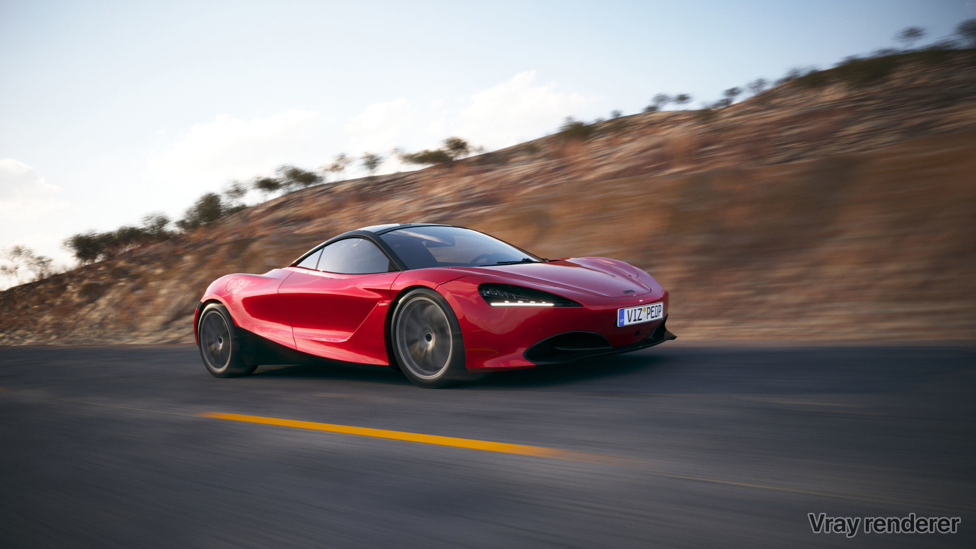 Sport car next to shore scene SWR 3D model_3