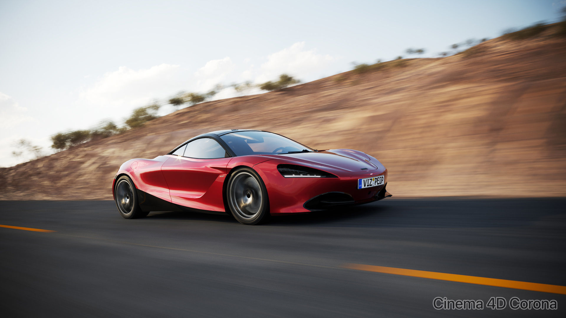 Sport car next to shore scene SWR 3D model_6