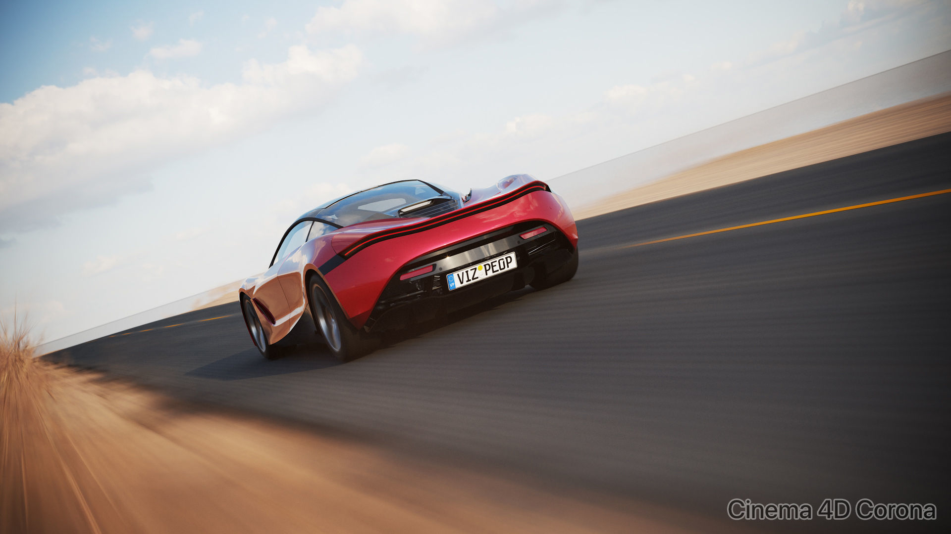 Sport car next to shore scene SWR 3D model_8