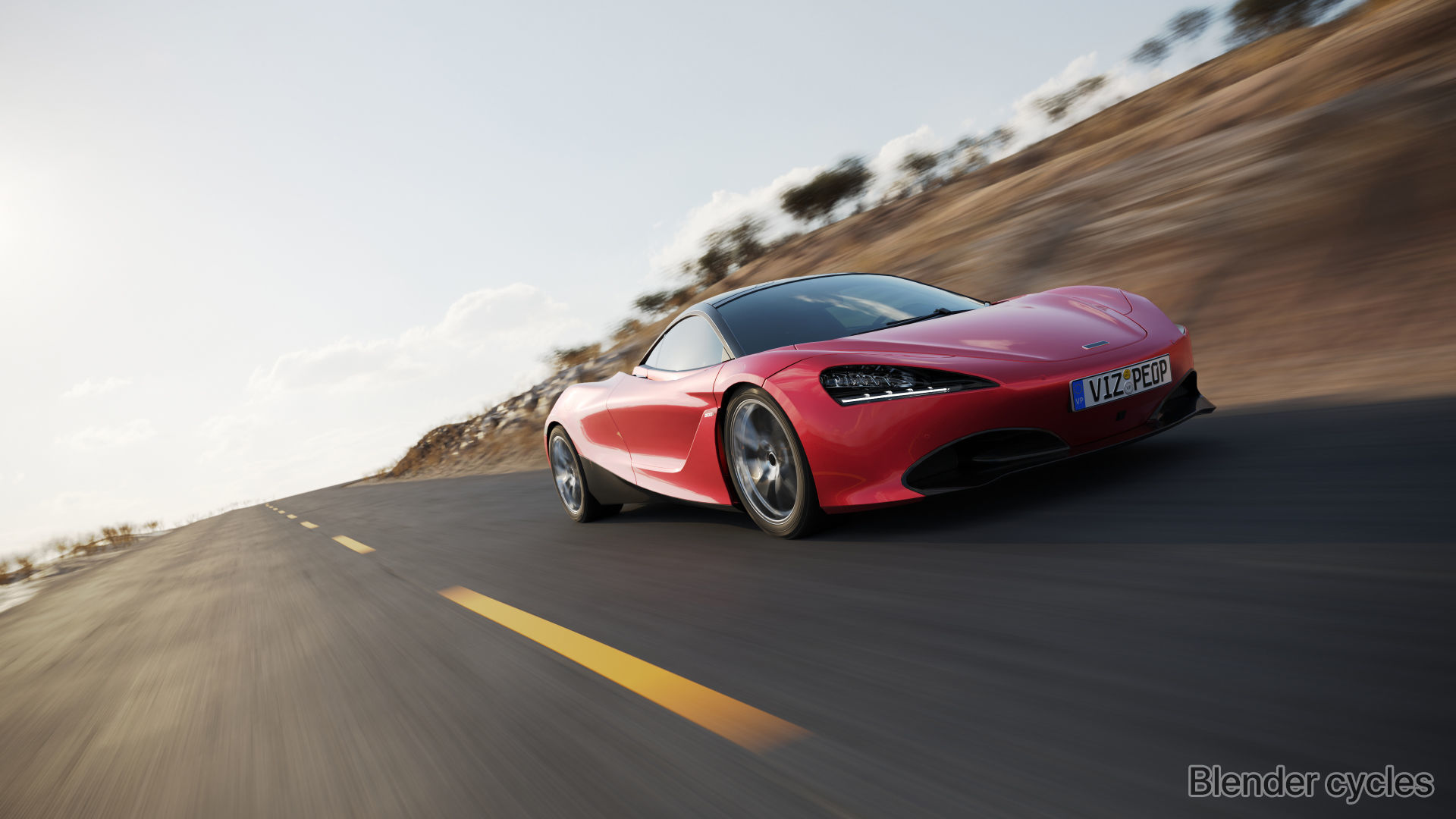 Sport car next to shore scene SWR 3D model_16