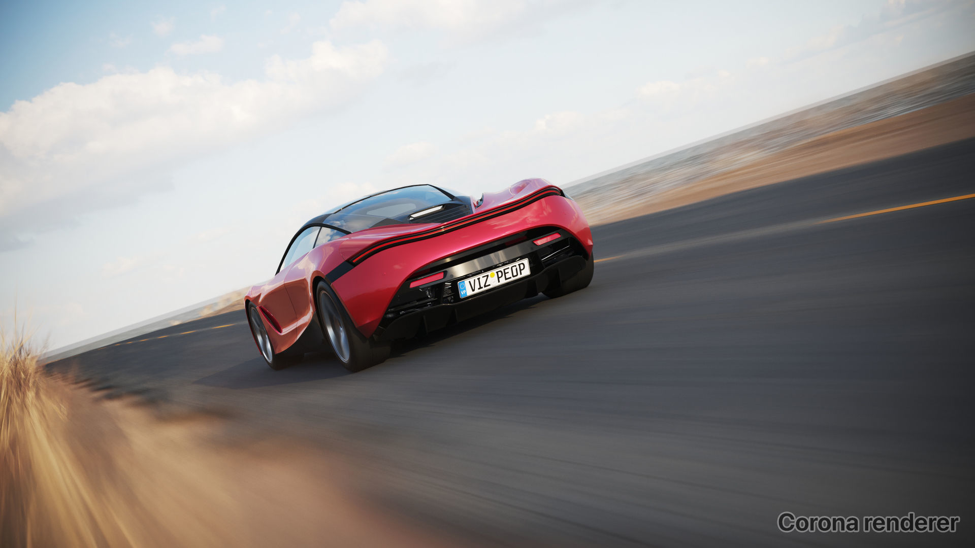 Sport car next to shore scene SWR 3D model_2