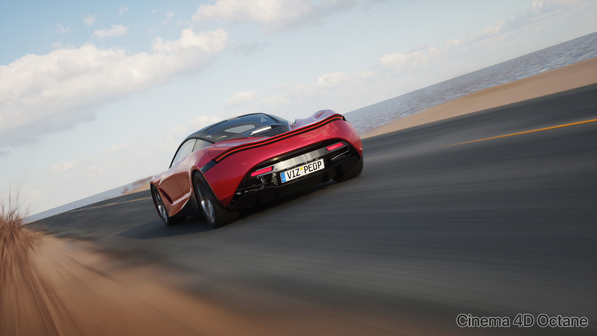 Sport car next to shore scene SWR 3D model_11