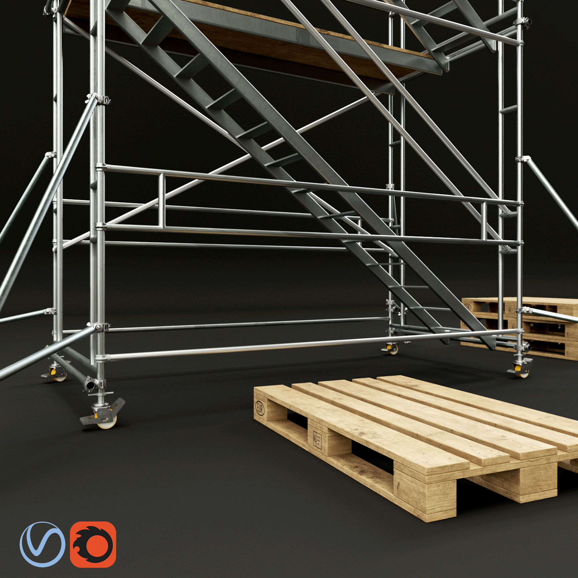 scaffold scaffolding tower with two people 3D model_8