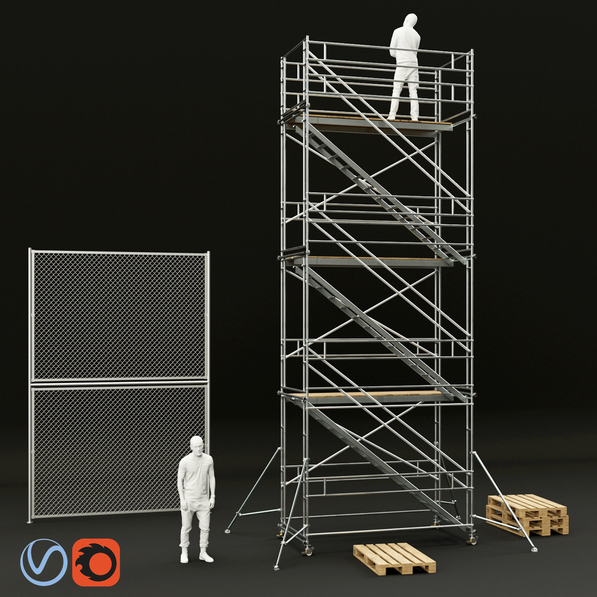 scaffold scaffolding tower with two people 3D model_47