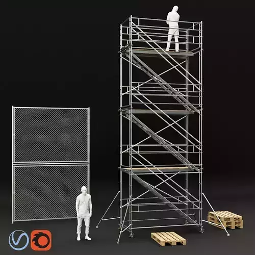 scaffold scaffolding tower with two people 3D model