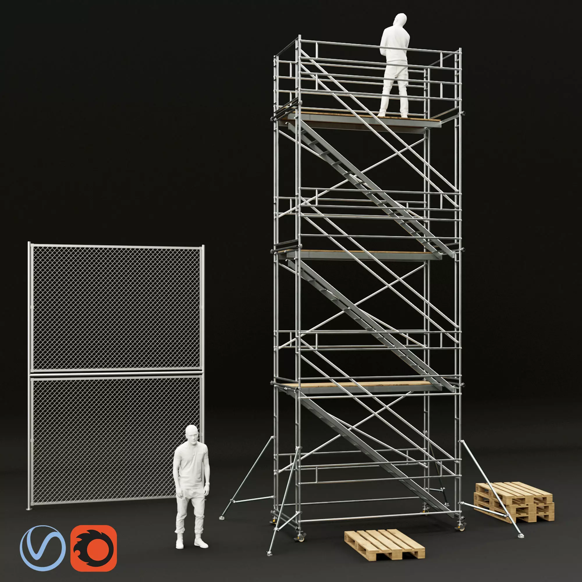 scaffold scaffolding tower with two people 3D model_0