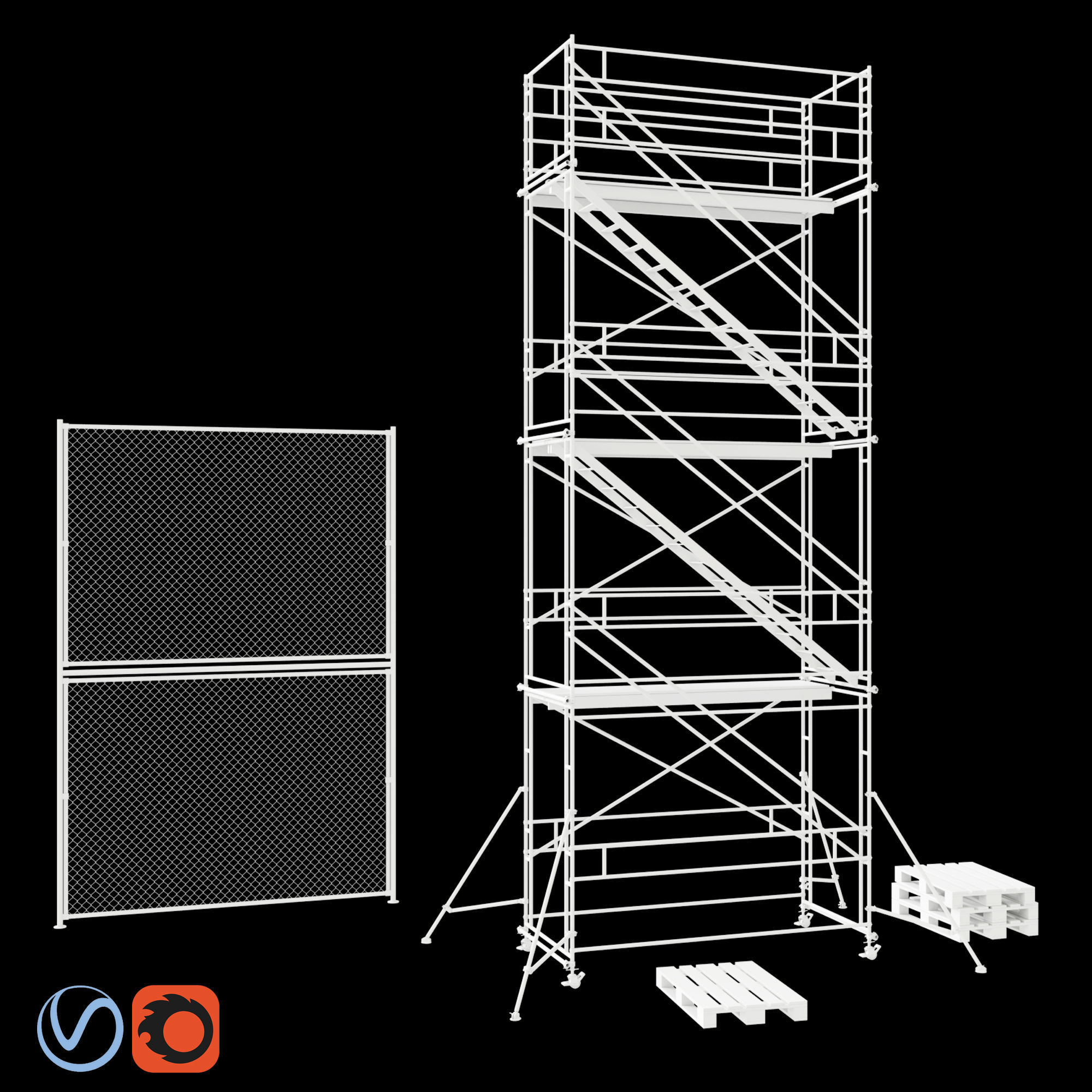 scaffold scaffolding tower with two people 3D model_35