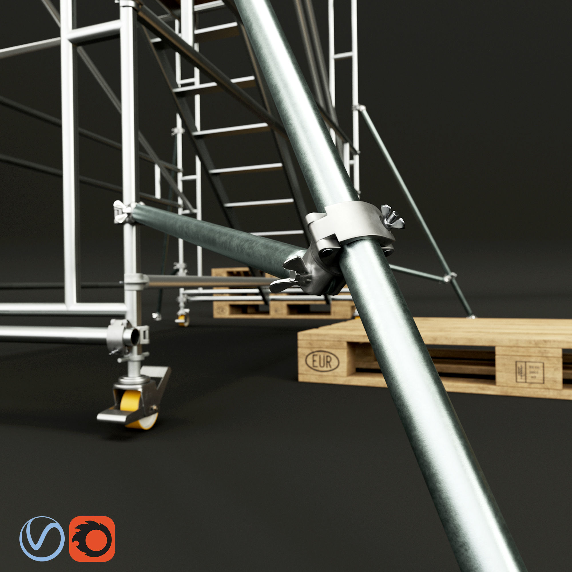 scaffold scaffolding tower with two people 3D model_42