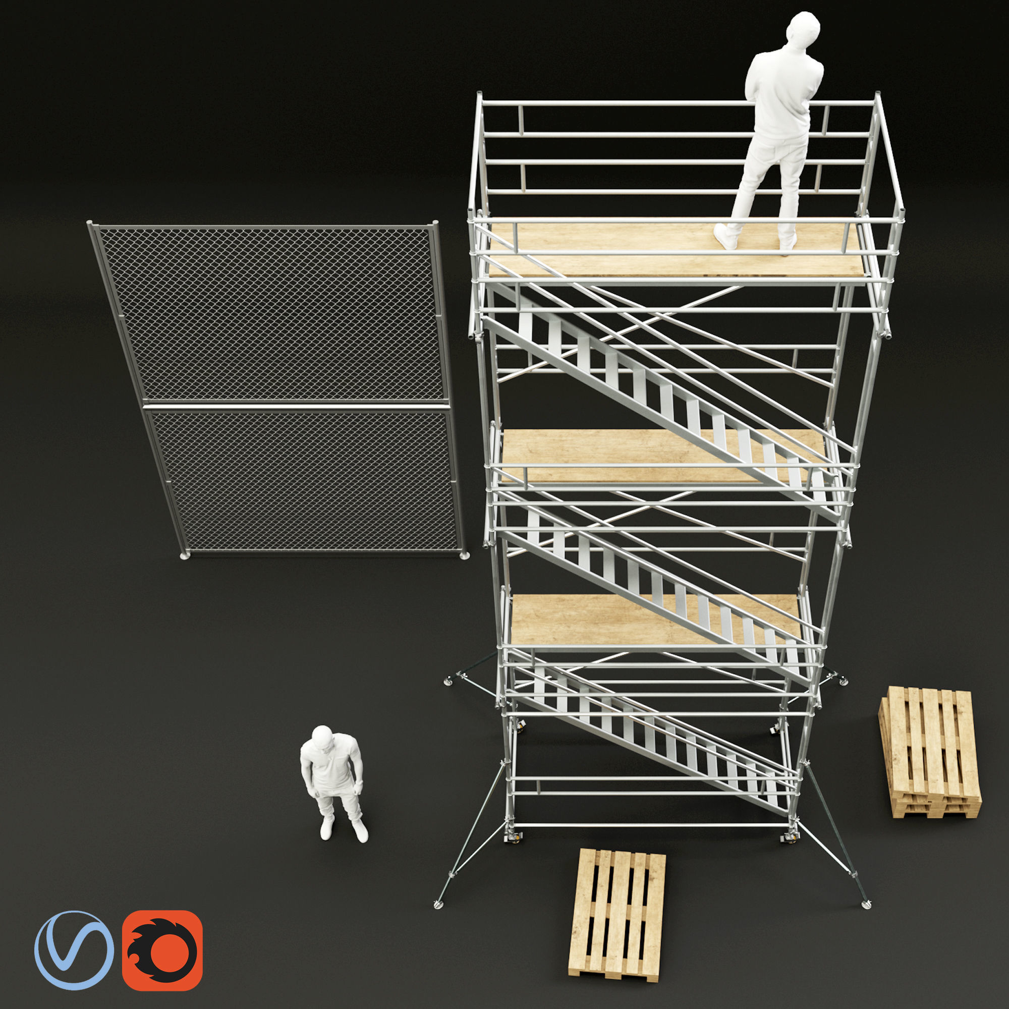 scaffold scaffolding tower with two people 3D model_48