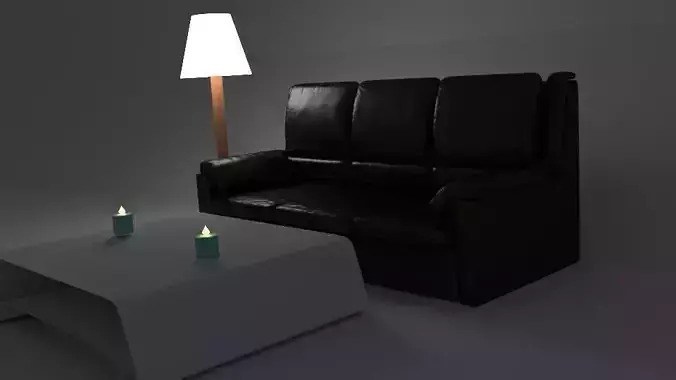 Beautiful room with a leather sofa 3D model