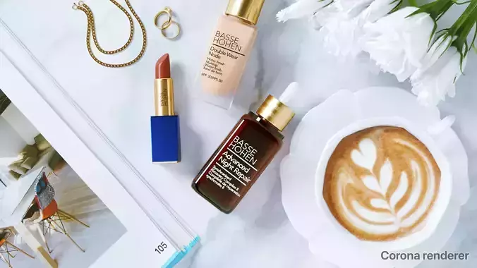 White table with cosmetics and jewellery scene SWR