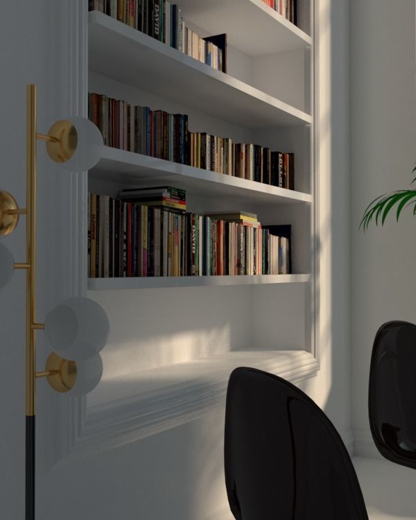 house room with bookshelves and chairs 3D model_5