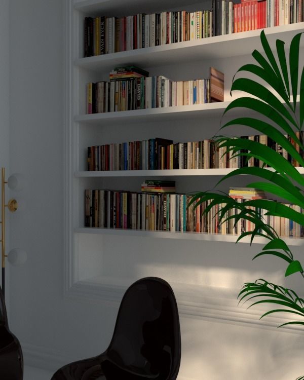 house room with bookshelves and chairs 3D model_4