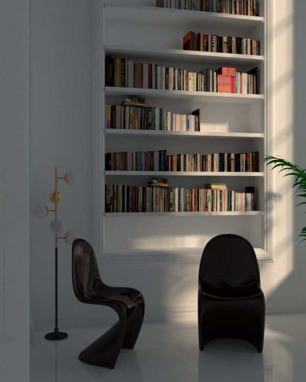 house room with bookshelves and chairs 3D model_3