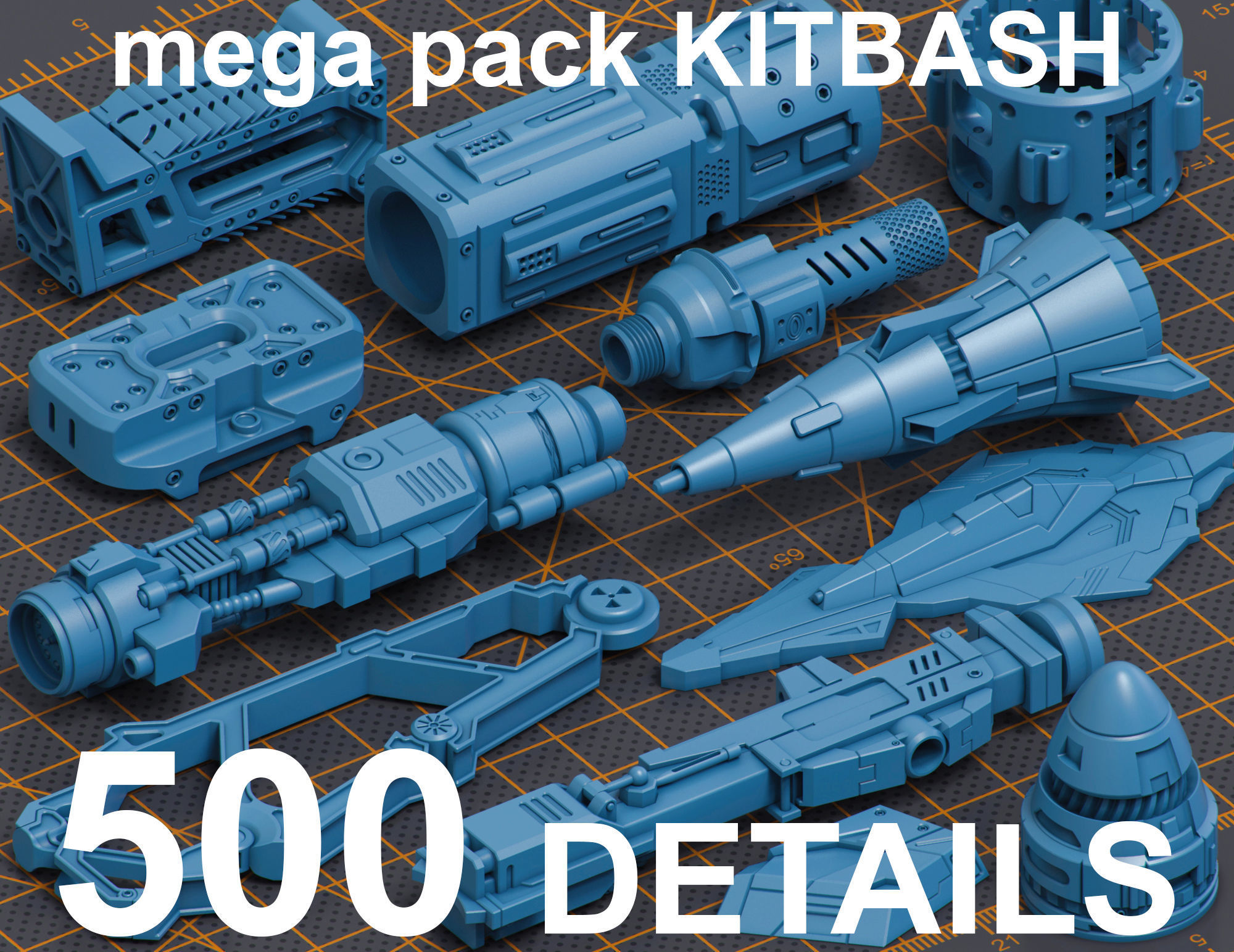 Mega Pack Hard Surface Kitbash 500 DETAILS 3D model_0
