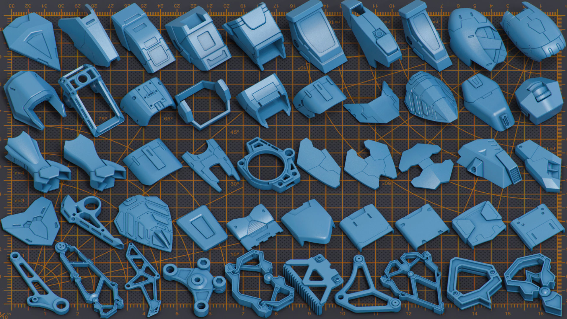 Mega Pack Hard Surface Kitbash 500 DETAILS 3D model_10