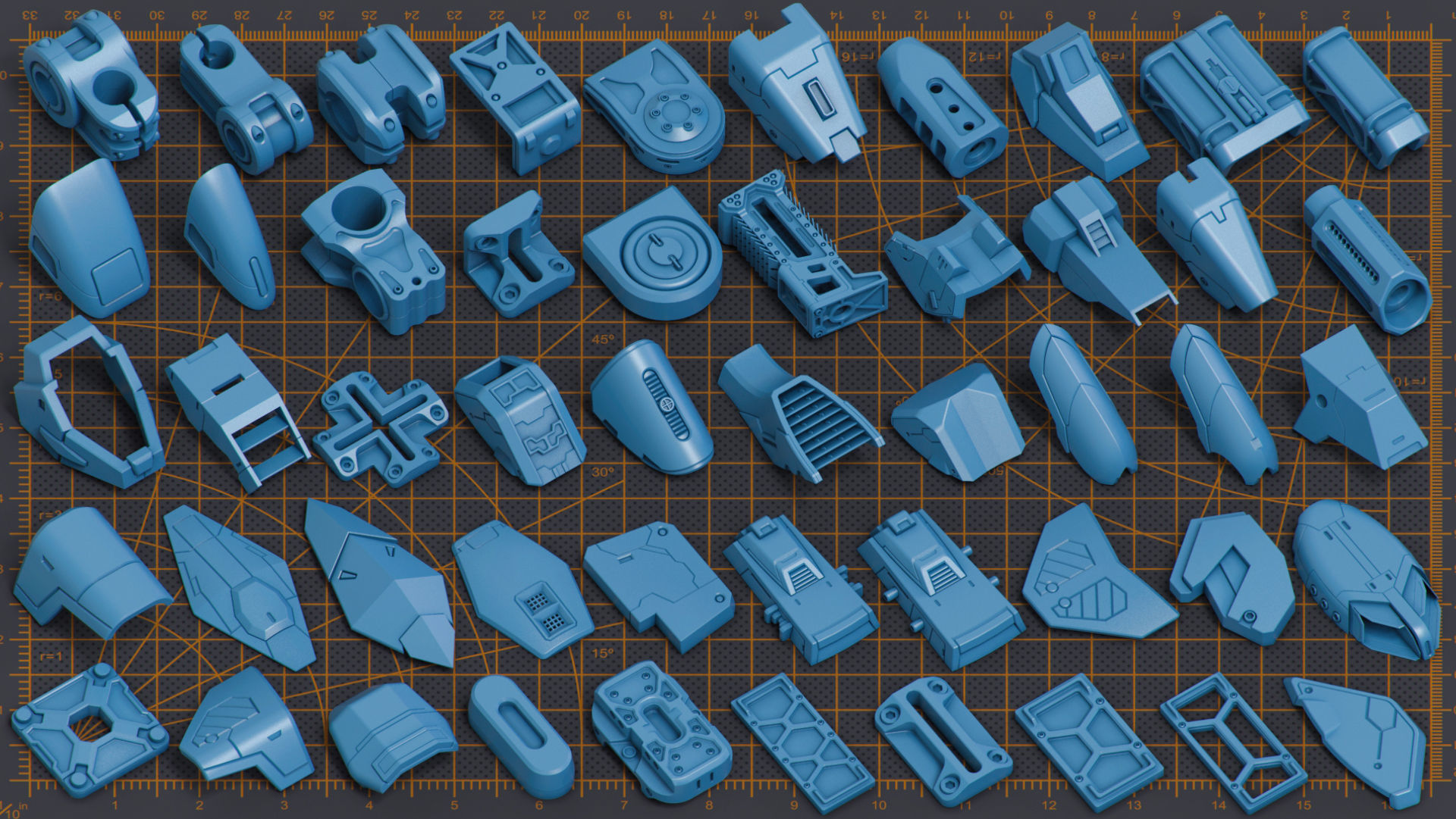 Mega Pack Hard Surface Kitbash 500 DETAILS 3D model_4