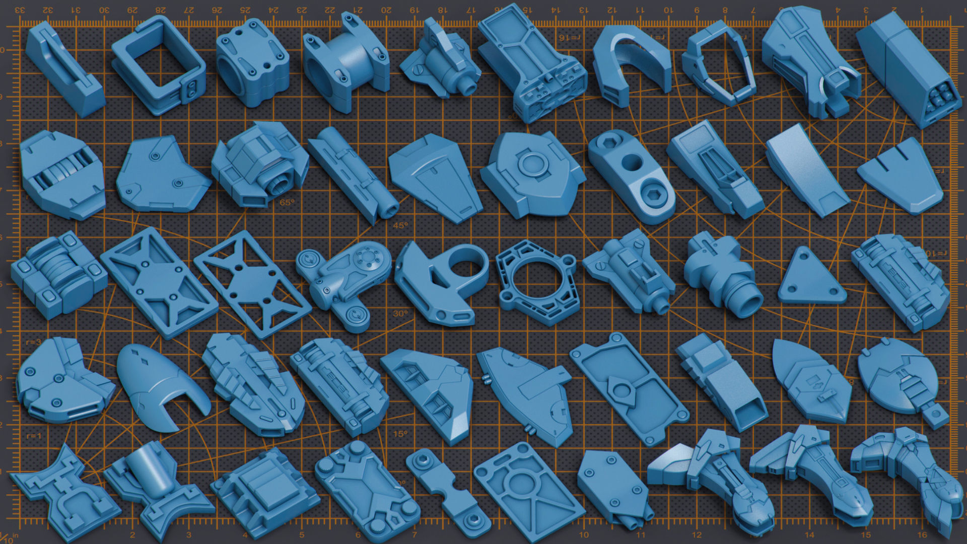 Mega Pack Hard Surface Kitbash 500 DETAILS 3D model_6