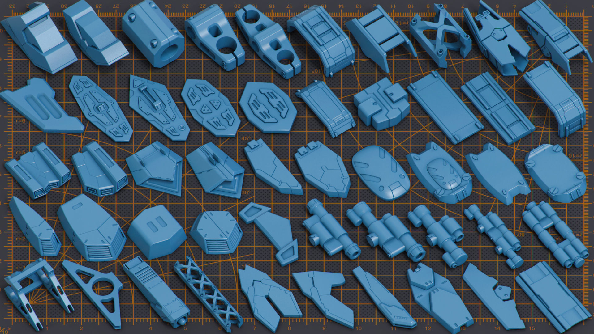Mega Pack Hard Surface Kitbash 500 DETAILS 3D model_9