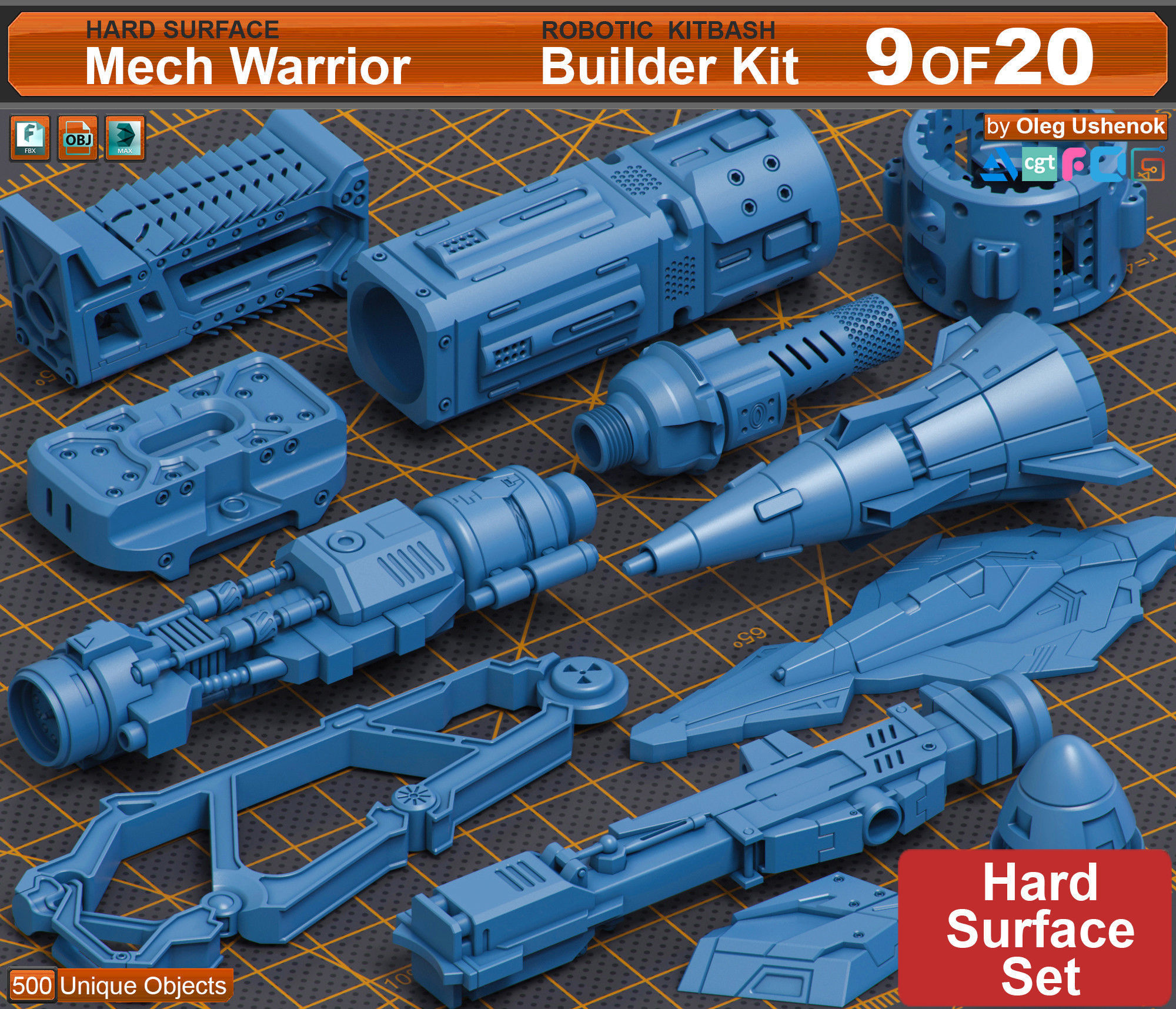 Mega Pack Hard Surface Kitbash 500 DETAILS 3D model_1