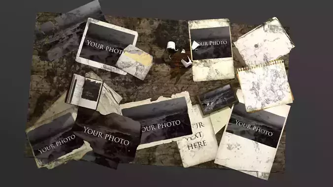 Aged photoes on the table 3D model