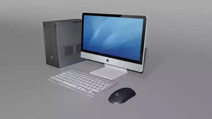 LowPoly Desktop computer with mouse and keyboard Low-poly 3D model