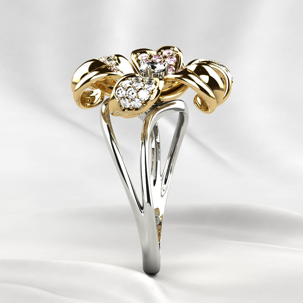 Golden Flower Ring 3D print model_14