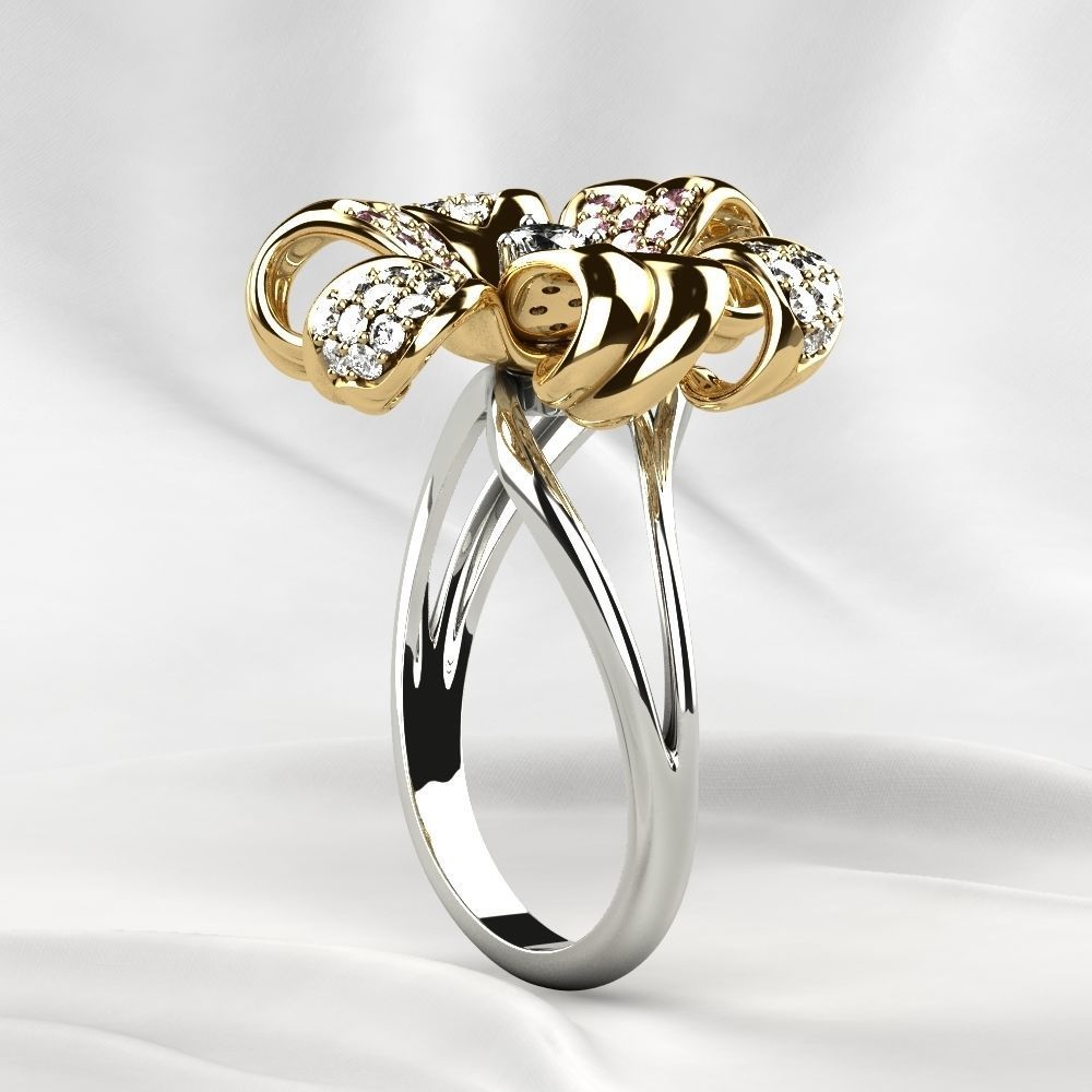 Golden Flower Ring 3D print model_19