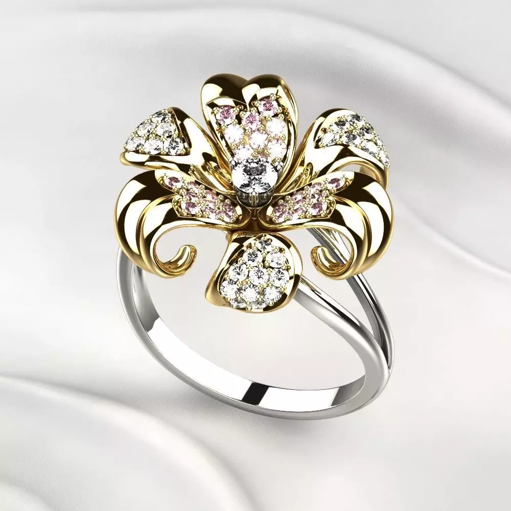 Golden Flower Ring 3D print model_0