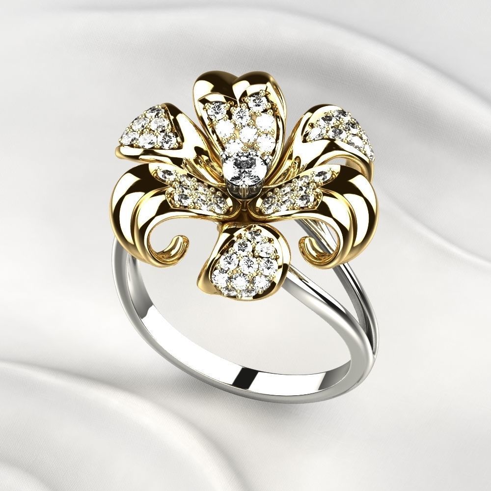 Golden Flower Ring 3D print model_3