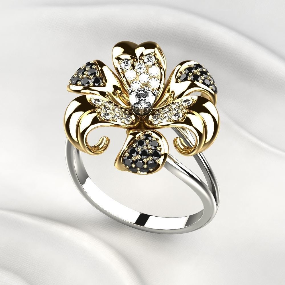 Golden Flower Ring 3D print model_4