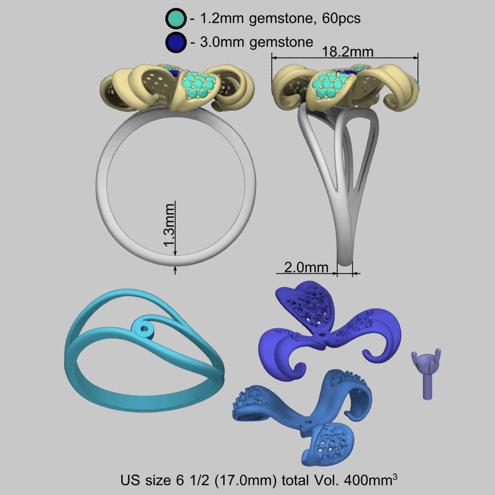Golden Flower Ring 3D print model_21