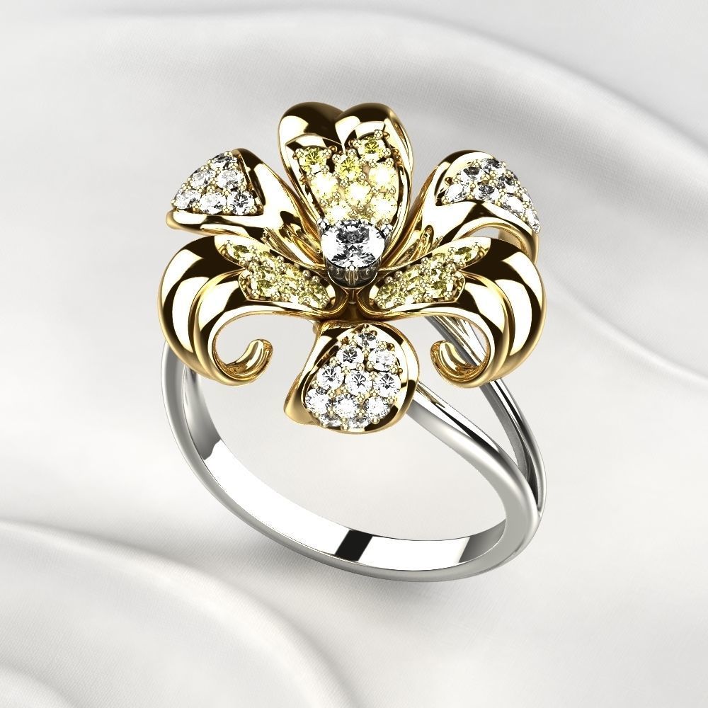 Golden Flower Ring 3D print model_2