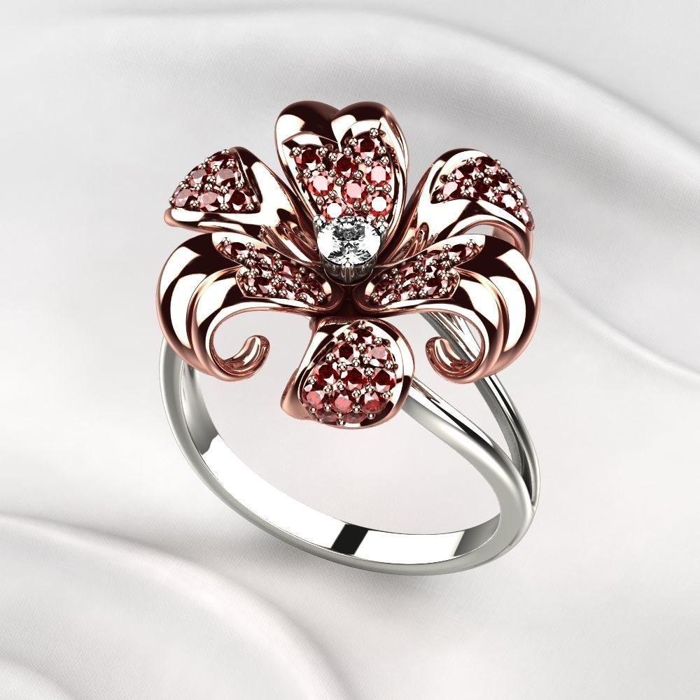 Golden Flower Ring 3D print model_6