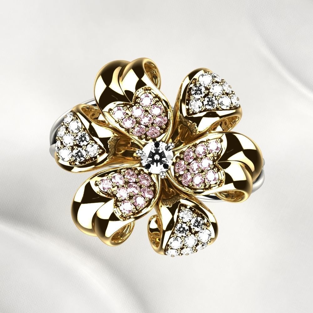 Golden Flower Ring 3D print model_13