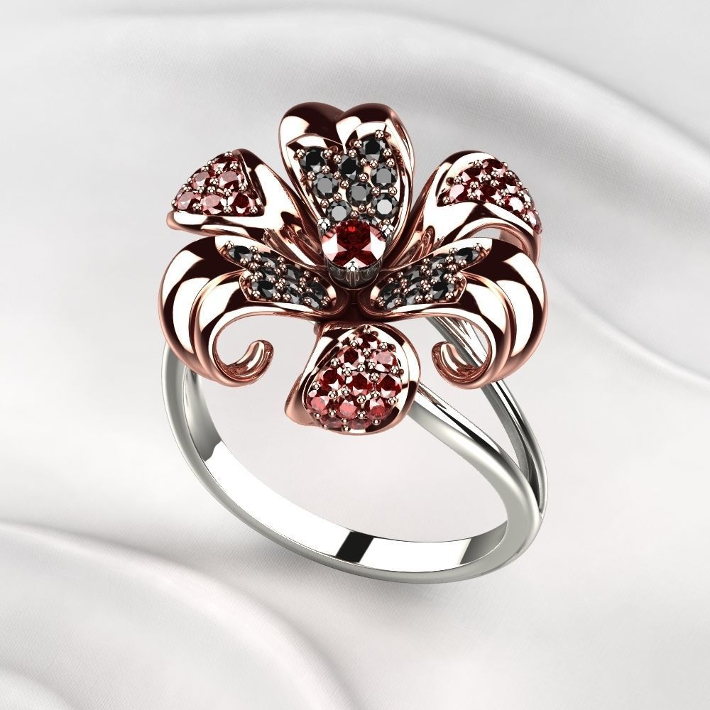 Golden Flower Ring 3D print model_7
