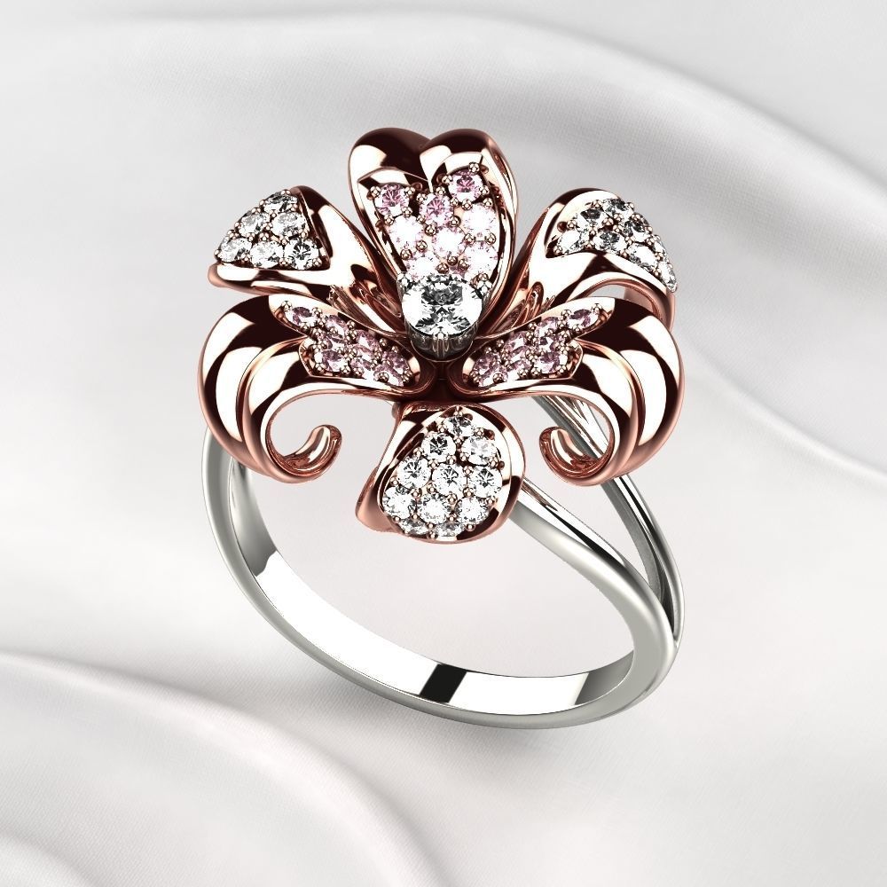 Golden Flower Ring 3D print model_5
