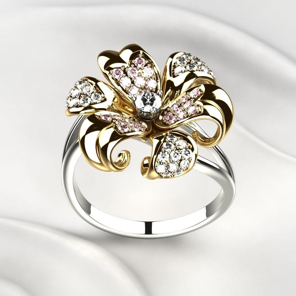 Golden Flower Ring 3D print model_12