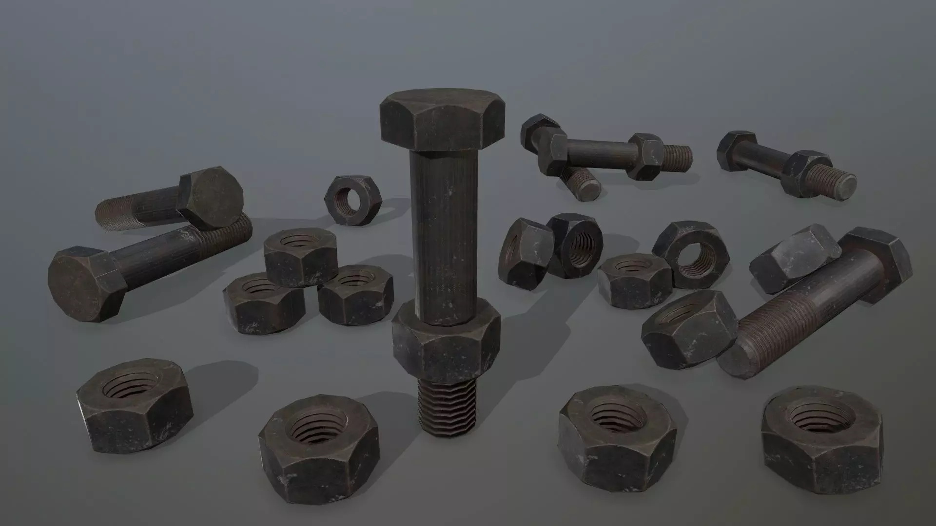 Bolts bolt and nut Low-poly 3D model_0